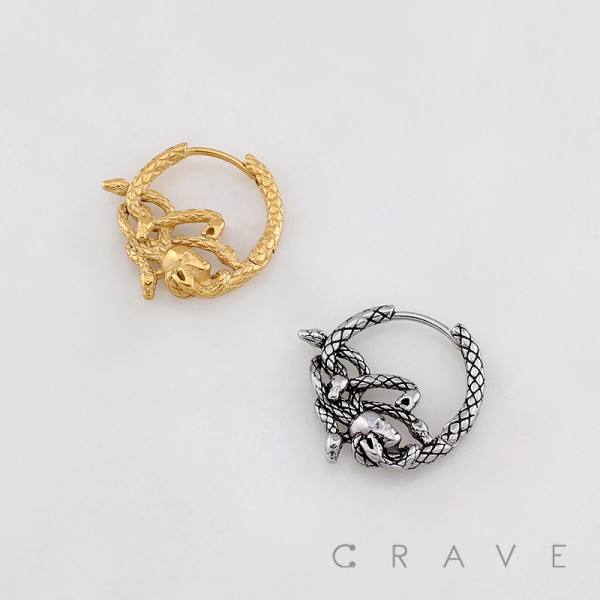GOTHIC ENTWINED SNAKE MEDUSA 316L SURGICAL STEEL EARRING